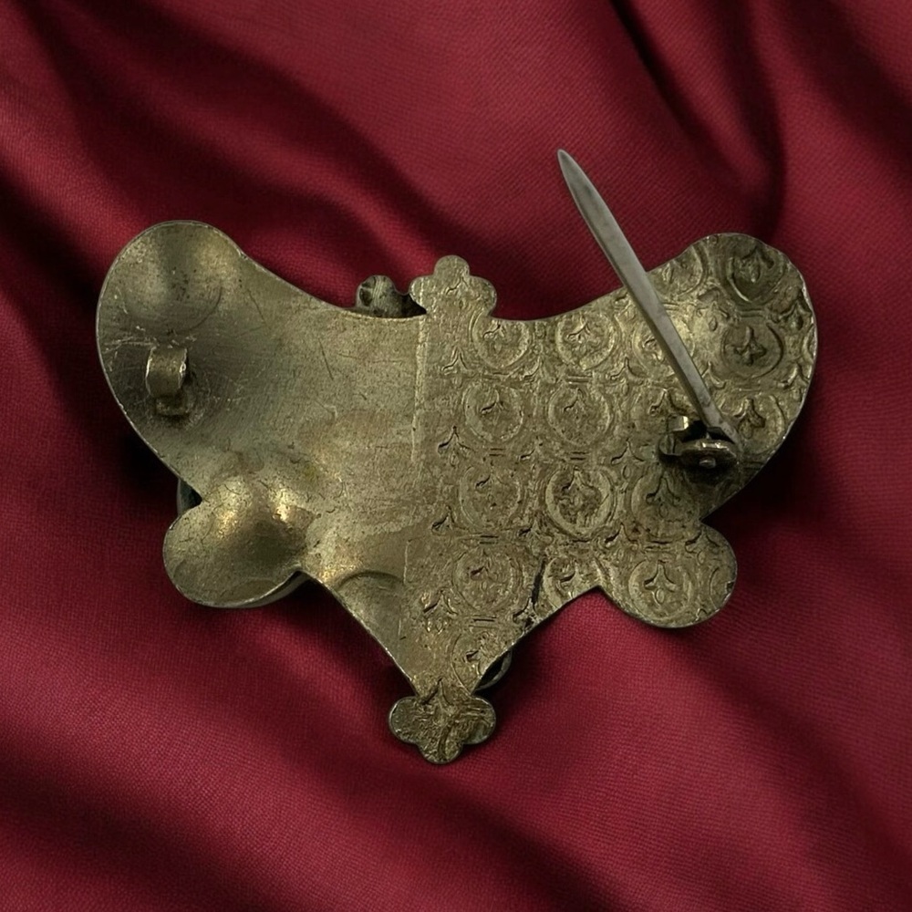 Antique Nouveau Arts & Crafts Brass Sash Pin, Fleur-De-Lis, Question Mark Design - Picture 9 of 10